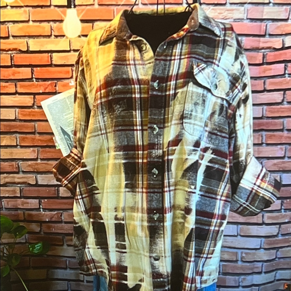 👕 Franklin Flannels Upcycled Bleach Plaid – Corduroy Detail – Men’s Large / H
